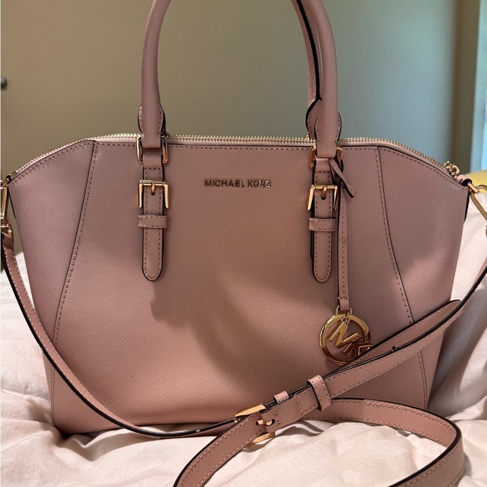 Michael Kors Blush Pink Saffiano Leather Satchel | Gold Hardware